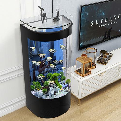魚缸客廳小型免換水落地家用半圓大型玻璃生態(tài)水族箱圓柱形金魚缸 水族 打造家中流動的風(fēng)景線